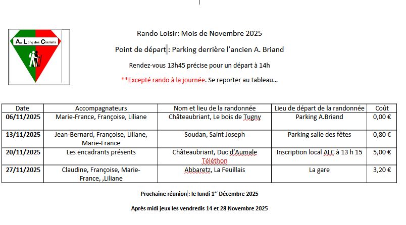 Rando loisir novembre 2025